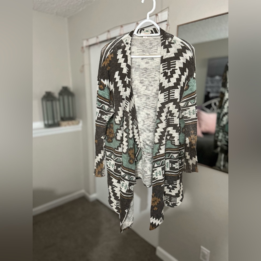 Xhilaration X-Large Aztec Print Flyaway Waffle Knit Cardigan